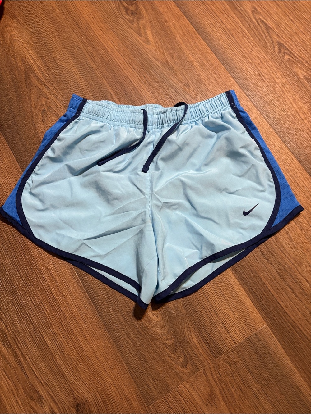 Nike Light Blue Girls' Athletic Shorts with Navy Trim
